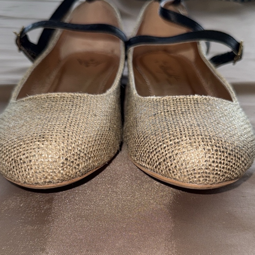 Anthropologie Miss Albright Dacey Shimmer Linen Mary Jane Ballet Flats Straps - Picture 10 of 11